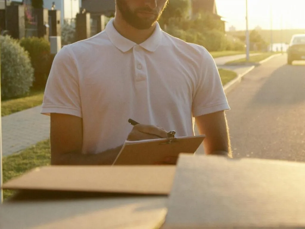 A delivery driver at a doorstep