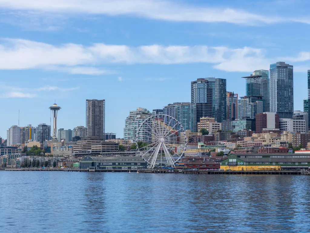 Seattle skyline viewed across the water in Washington.