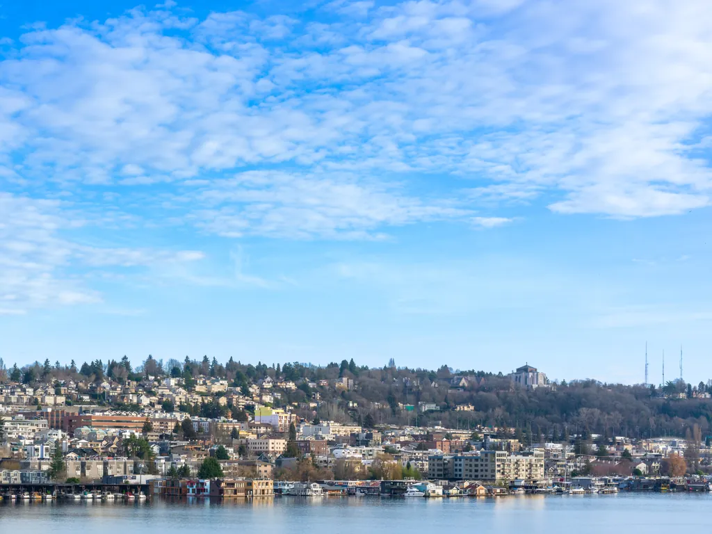 Waterfront neighborhood along a Washington shoreline.